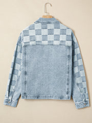 Beau Blue Denim Patchwork-Patchwork-Damenjacke mit kariertem Muster – Damesmode Afbeelding 5 - Miniatuur