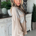 Parchment Sequin Patch Chest Pocket Corded Shacket - Foto 3