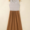 Chestnut Striped Colorblock Patchwork Sleeveless Casual Long Dress - Foto 3