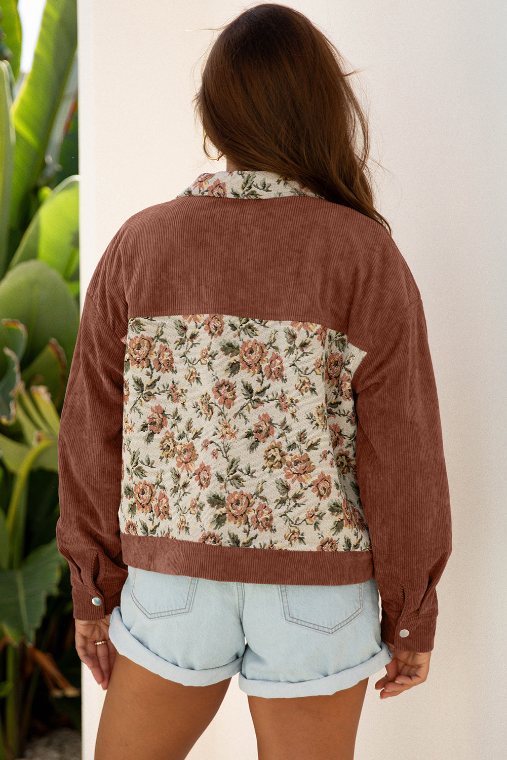 Veste Dearlovers Sage Green Sage Style chemise à motifs de fleurs retro à motifs de patchwork