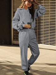 Grå Solid Drop Shoulder hoodie och joggers träningsklädesset - Miniatuur