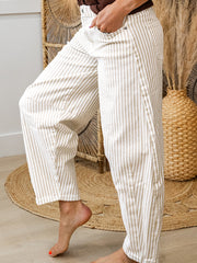 Khaki-Streifen-Casual-Barrel-Jeans - Miniatuur