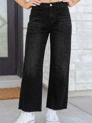 Schwarze, ausgefranste Barrel-Jeans – Damenmode Bild 1 - Miniatuur