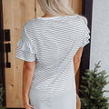 Green Stripe Ruffled Short Sleeve Crew Neck T Shirt Shift Mini Dress - Foto 5