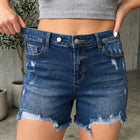 Short en jean en denim Beau Blue asymétrique à ourlet brut et vieilli - Damesmode Afbeelding 4 - Thumbnail