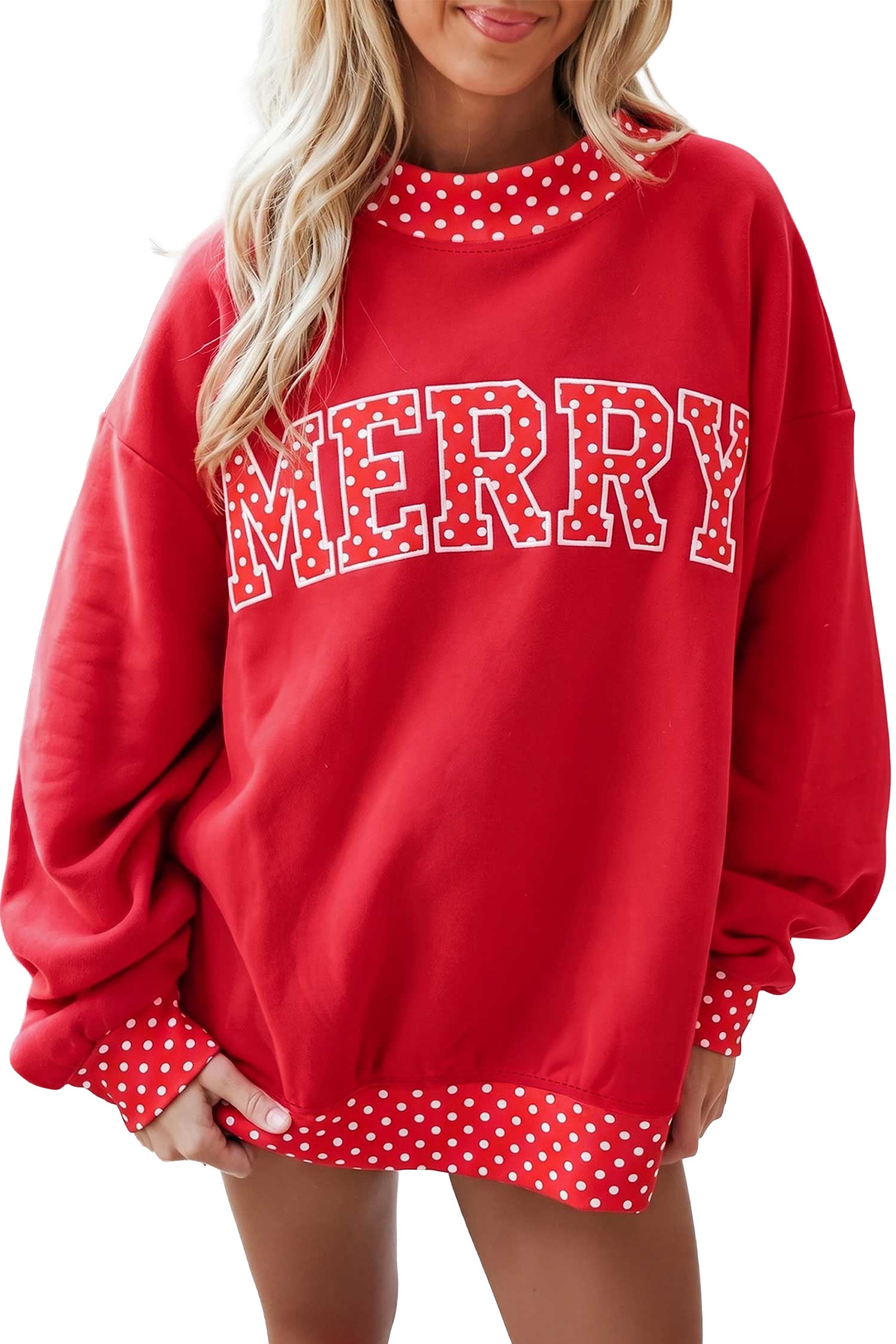 Sweat à manches à pois à pois contrasté avec un col faux à motifs rouges flamboyants
