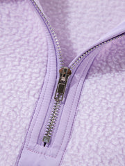 Lavendula Zipped Patch Pocket Fuzzy Drawstring Hoodie - Miniatuur