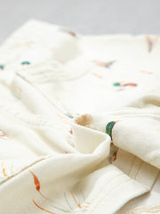 Beige Wild Duck Mallard Printed with Drawstring Denim Shorts - Miniatuur