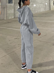 Grå Solid Drop Shoulder hoodie och joggers träningsklädesset - Miniatuur