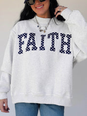 Light Grey High Neck Polka Dot Slogan Printed Baggy Sweatshirt - Miniatuur