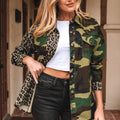 Brown Leopard Camo Patchwork Oversize Shacket - Damesmode Afbeelding 1 - Foto 1