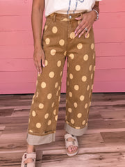 Himmelblaue Polka-Punkte, knöchellange Metall-Knopf-Casual-Jeans - Miniatuur