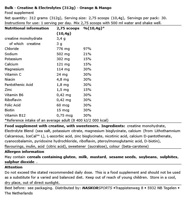 Creatine & Electrolytes Powder - Bulk