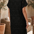 Black Solid Color Eyelet Embroidered T Shirt Mini Dress - Damesmode Afbeelding 2 - Foto 2