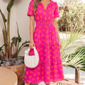 Rose Duebel Polka Dot Kuerzäerm Shirred High Waist Midi Kleed - Foto 1