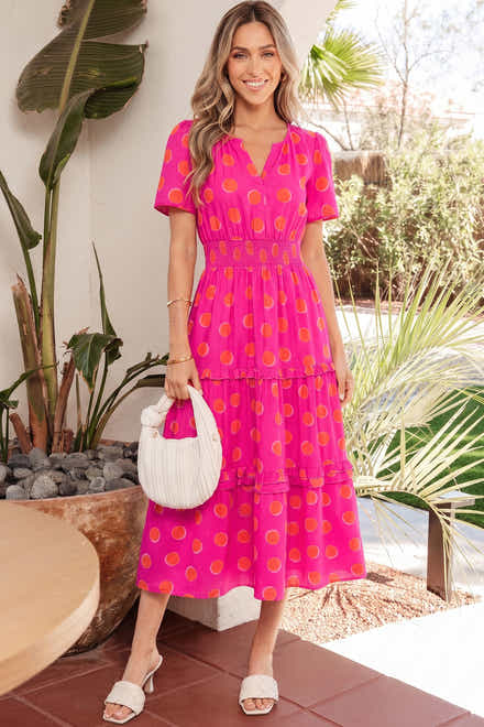 Robe midi taille haute à manches courtes à manches courtes à pois à pois