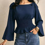 Smocked Waist Flare Sleeve Blouse