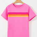 Beau Blue Striped Patch Front Casual Tee - Damesmode Afbeelding 6 - Foto 6