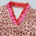 Khaki Leopard High Waist Ruffled Colorblock Trim Short Dress - Foto 6