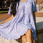 Lavendula Karo-Rüschen Weites Kurzarm-Babydoll-Minikleid