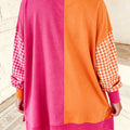 Rosarote Farbblock-Gingham-Ärmel-Pullover mit Rundhals - Foto 3
