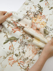 Jeans beige stile vintage a fiori a vita alta e gamba larga - Miniatuur