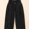 Dark Grey Pleated Wide Leg Mineral Wash Denim Pants - Foto 6