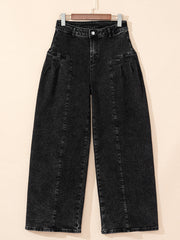 Pantalon en denim plissé à jambes larges à jambes plissées, lavis minéraux lavé - Miniatuur