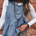 Myosotis Denim plissiertes Patchwork-Ärmelloses Oberteil - Foto 1