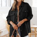 Black Solid Textured Flap Pocket Buttoned Shacket - Damesmode Afbeelding 3 - Foto 3