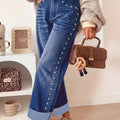 Black Studded Detail Straight Leg Casual Loose Jeans - Damesmode Afbeelding 4 - Foto 4