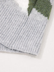 Cardigan delantero de botón en V con escote en el cuello camuflaje verde - Miniatuur