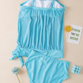 Turquoise Striped Mesh Knotted Hem Tankini Swimsuit - Foto 5