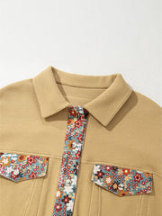 Veste boutonnée en tricot fleural en maille kaki - Miniatuur