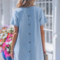Sky Blue Stripe Buttoned Back T-Shirt Denim Mini Dress - Foto 2
