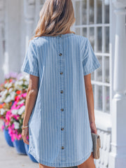 Mini-robe en jean à rayures bleu ciel boutonnée - Miniatuur