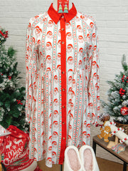 Weißer Weihnachtsmann mit kontrastreichem Kragen und langärmligem A-Linien-Minikleid - Miniatuur