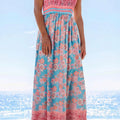 Sky Blue Bohemian Ethnic Print Spaghetti Straps Vacation Maxi Dress - Foto 2