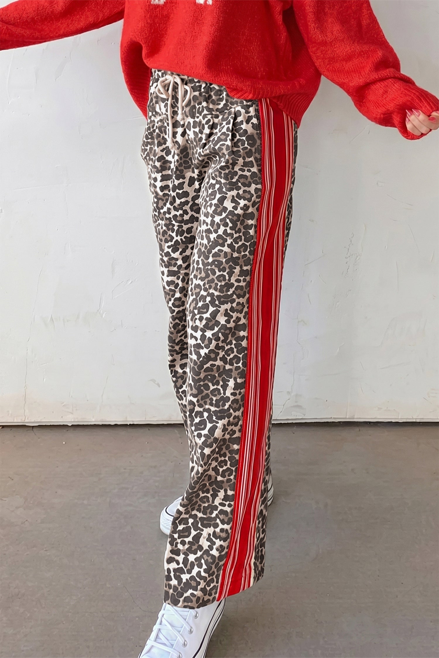 Brown Leopard Patchwork Elastic Waist Jeans - Damesmode Afbeelding 3