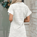 Black Solid Color Eyelet Embroidered T Shirt Mini Dress - Damesmode Afbeelding 5 - Foto 5