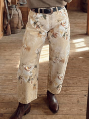Vaqueros retro de barril, estampado floral caqui - Miniatuur