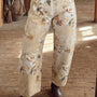 Vaqueros retro de barril, estampado floral caqui