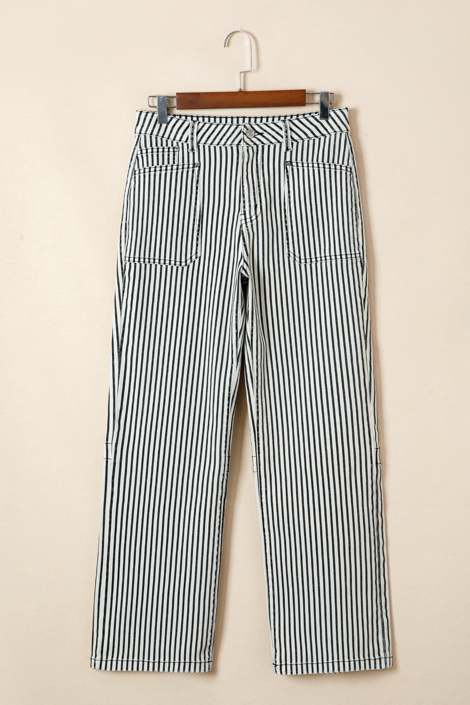 Black Stripe Patch Pocket High Waist Shift Denim Jeans - Damesmode Afbeelding 3