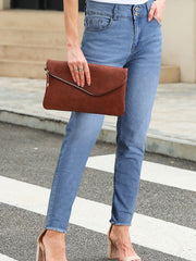 Sky Blue Double Button Raw Hem Slim Fit Jeans - Miniatuur