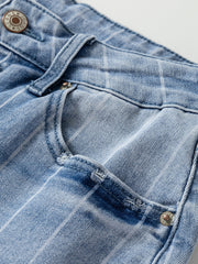 Beau Blue Multi Buttons Pinstripe Wide Leg Jeans - Dammode Bild 8 - Miniatuur