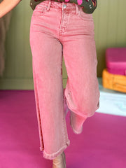 Myosotis Acid Washed High Rise Cropped Wide Leg Jeans - Miniatuur