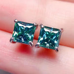 2 Carat Square Moissanite Four-Prong Earrings | Redblad 18K Solid Gold & Certified Diamond Earrings