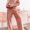 Peach Blossom Velvet Zip-up Hoodie and Wide Leg Pants Set - Foto 3