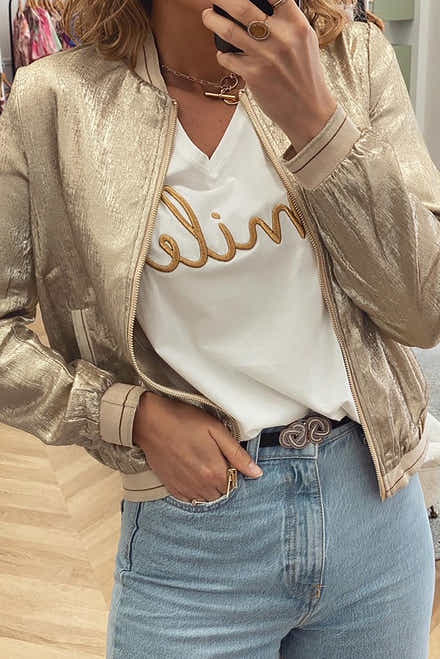 Veste de baseball métallique kaki pâle à fermeture éclair