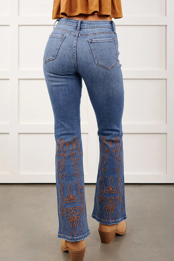 Ashleigh Blauw Geborduurd Flare Leg Jeans - Redblad